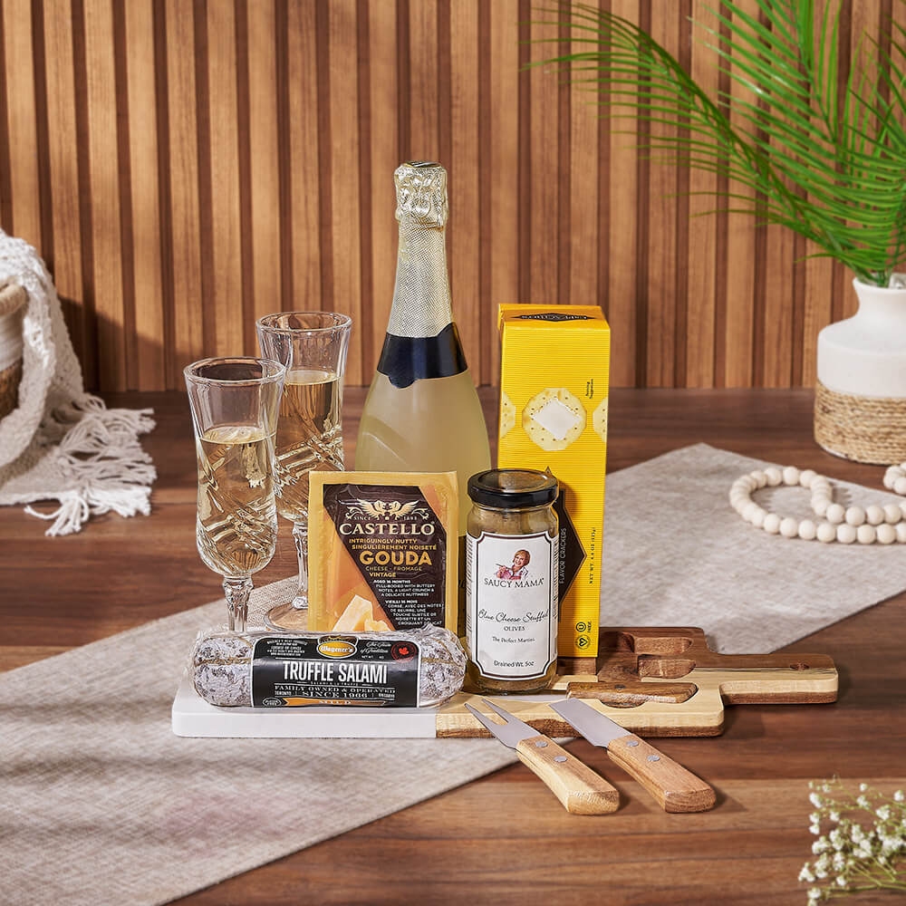 Toast to Meat &amp; Cheese Champagne Basket from Rhode Island Baskets - Champagne Gift Set - Rhode Island Delivery