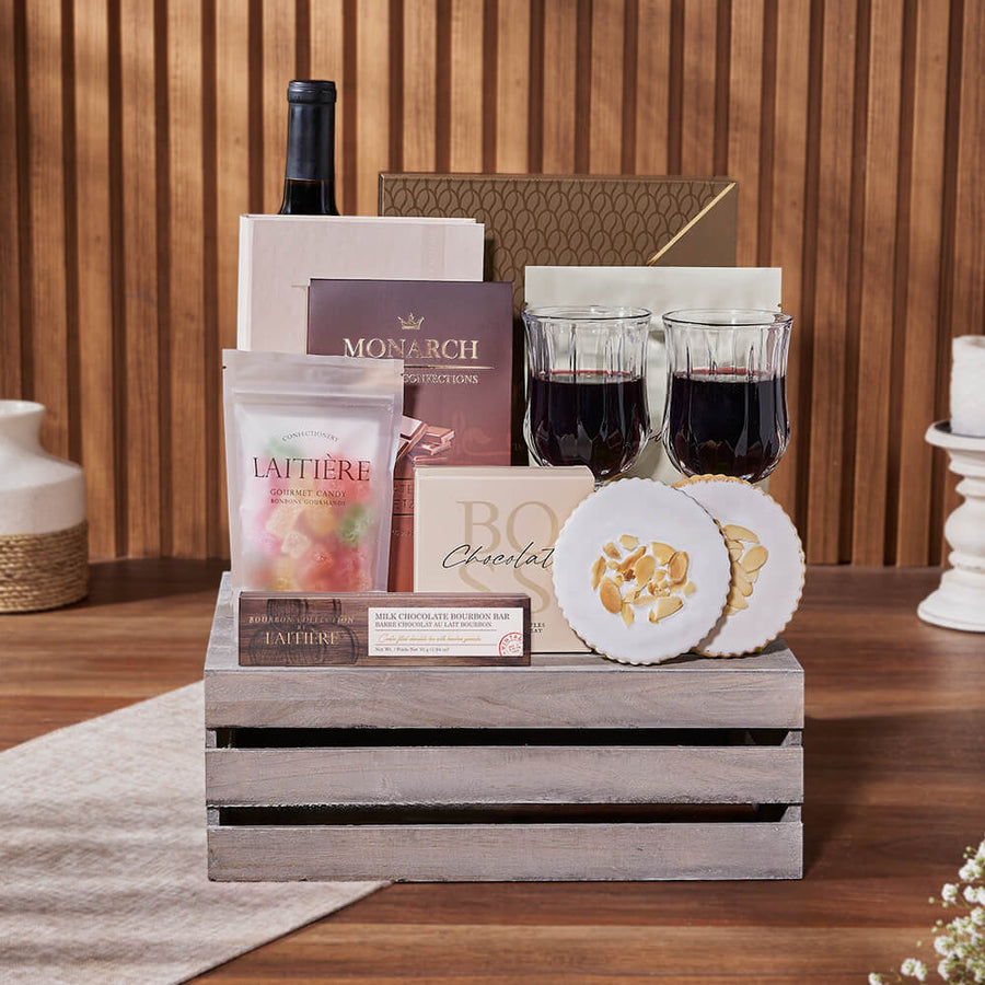 Ultimate Chocolate & Wine Gift Crate, wine gift, wine, chocolate gift, chocolate, cookie gift, cookie, New Rhode Island Delivery