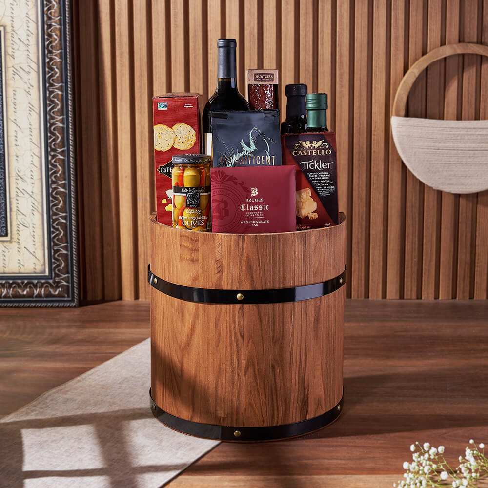Ultimate Wine &amp; Cheese Barrel, wine gift, wine, cheese gift, cheese, charcuterie gift, charcuterie