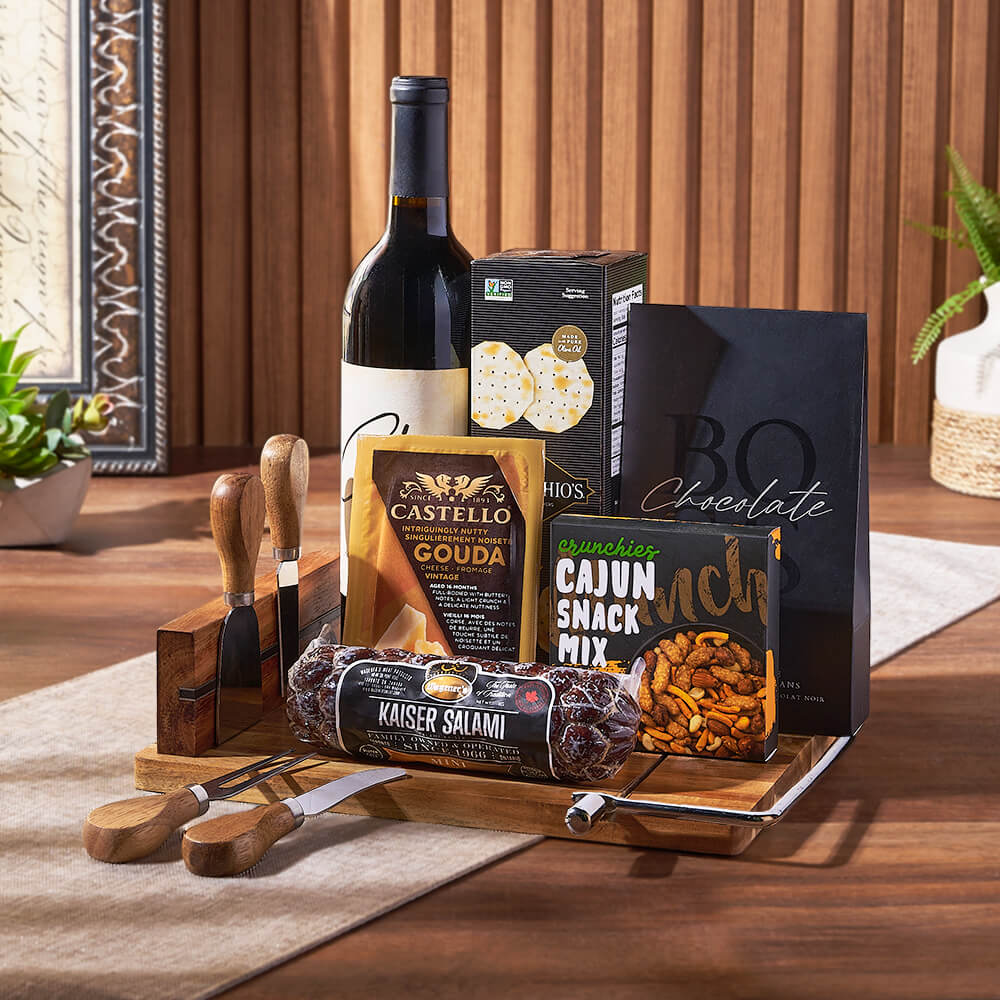 Warm Wishes Wine &amp; Cheese Basket, wine gift, wine, cheese gift, cheese, charcuterie gift, charcuterie, Rhode Island Delivery