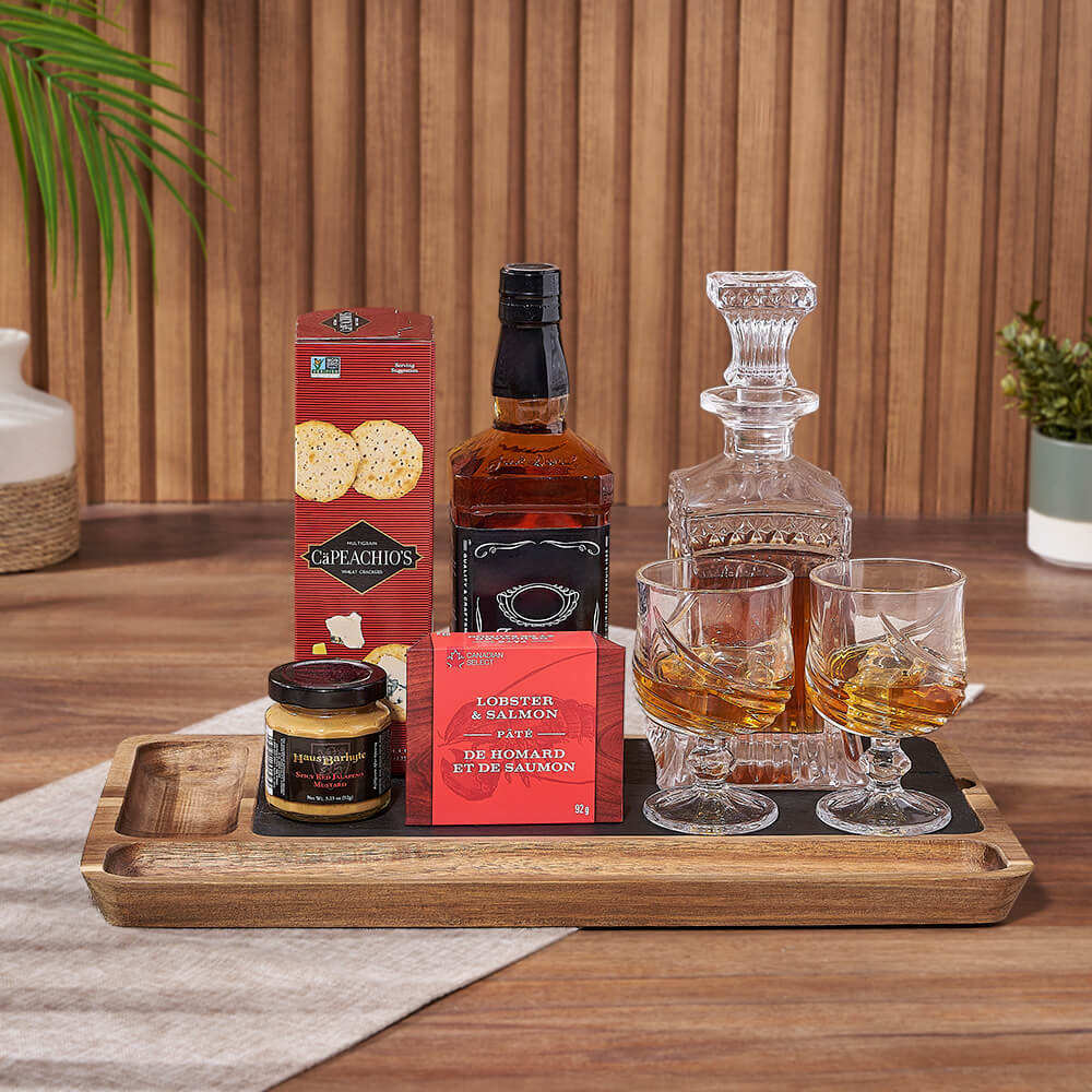 Whiskey Decanter Basket, decanter gift, decanter, seafood gift, seafood, Rhode Island delivery