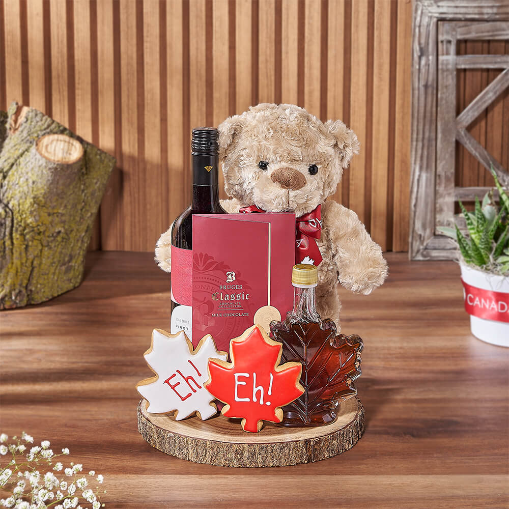 Wine &amp; Teddy Canada Day Gift, wine gift, wine, canada day gift, canada day, cookie gift, cookie, plush gift, plush, Rhode Island delivery