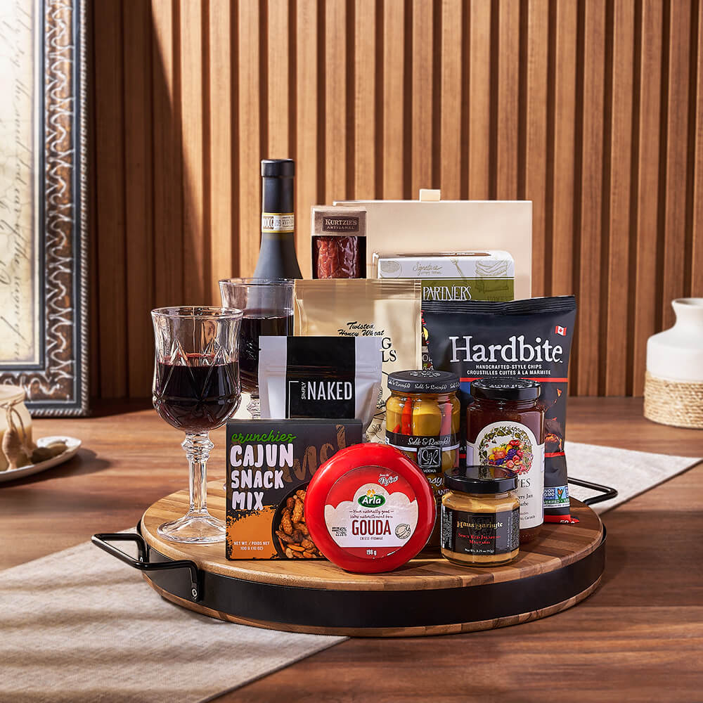 Wine Gift Basket With Cheese, Crackers, and Chips - Rhode Island Baskets - Rhode Island Delivery