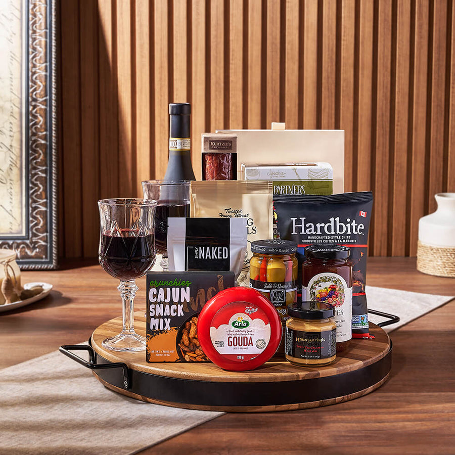 Wine Gift Basket With Cheese, Crackers, and Chips - Rhode Island Baskets - Rhode Island Delivery