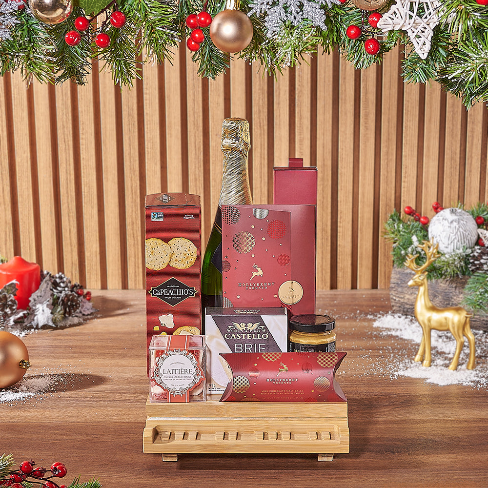 Yuletide Champagne &amp; Snack Basket, christmas gift, christmas, champagne gift, champagne, Rhode Island delivery