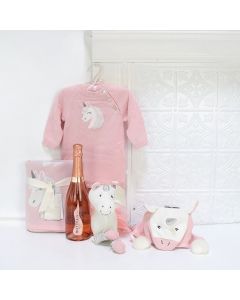 A UNICORN FRIEND FOR THE BABY GIRL GIFT BASKET, baby girl gift basket, welcome home baby gifts, new parent gifts

