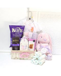 THERE’S A NEW BABY GIRL IN TOWN GIFT BASKET, baby girl gift basket, welcome home baby gifts, new parent gifts